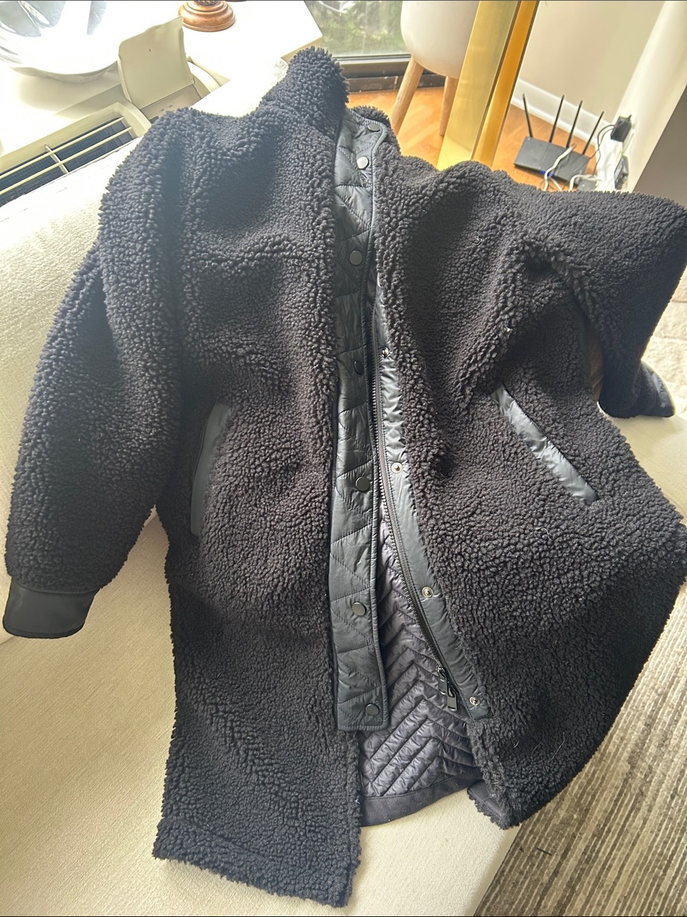 Athleta Black Quilted Sherpa-Lined Jacket
